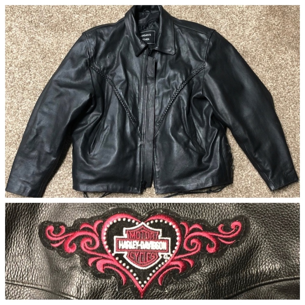 Shardan’s Genuine Leather Moto Motorcycle Jacket Braided Harley Davidson Patch